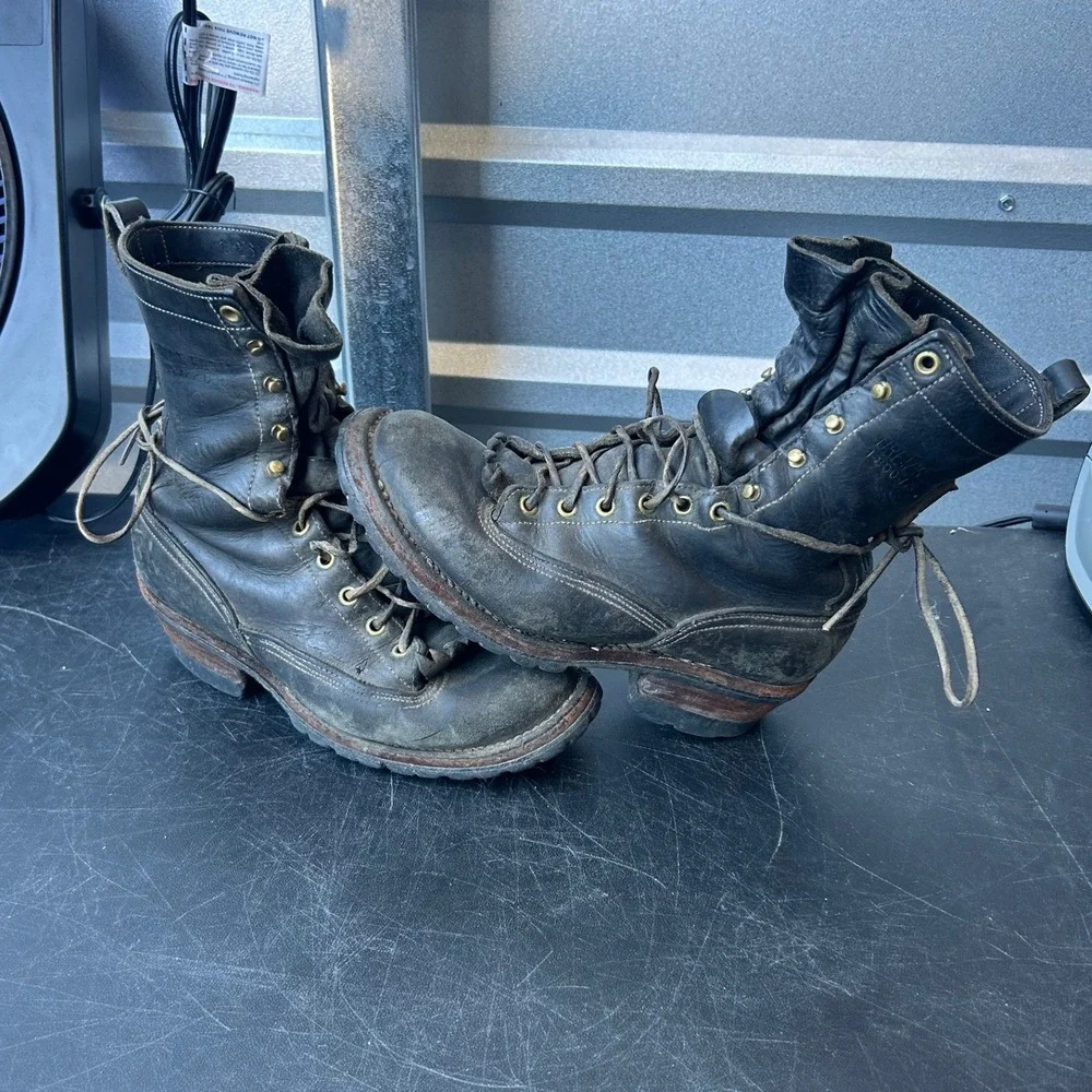 Drews Boots Mens Black Leather‎ Logger Work Boots Vibram Sole High Top Lace Up